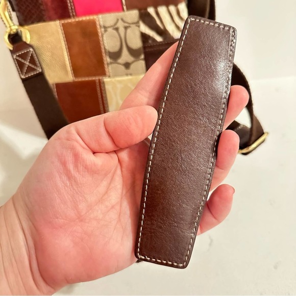 Coach Pink Brown Patchwork Leather Suede Signature Crossbody Purse Shoulder Bag - Picture 5 of 13
